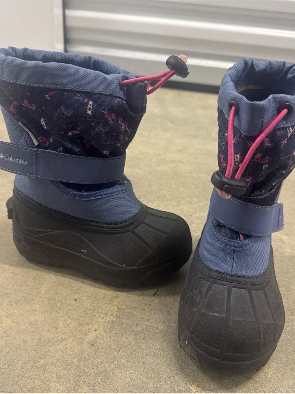 Columbia Navy and Pink Girls' Winter Boot with Animal Print